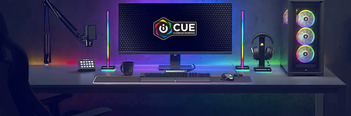 Gaming Setup mit Corsair iCue RGB Beleuchtung