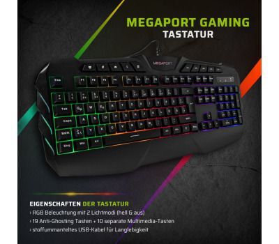 Megaport Gaming Tastatur & Maus Set DE, schwarz